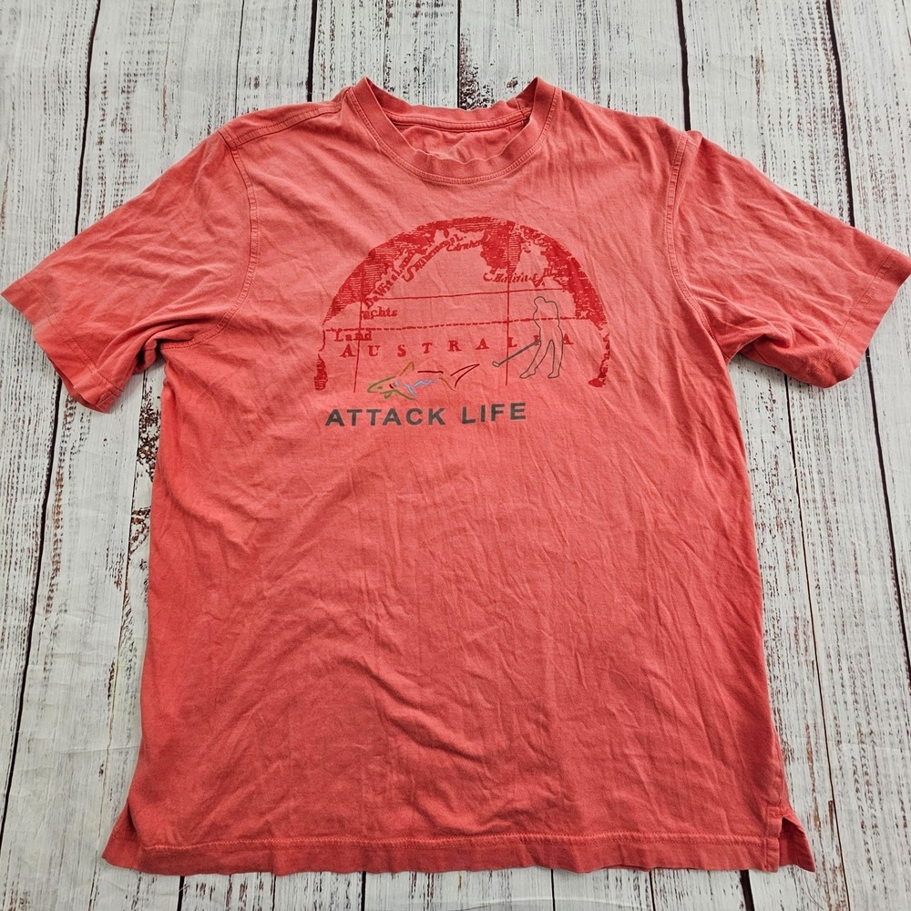 Greg Norman Shark Attack Life Orange Short Sleeve Cotton T-Shirt Men's M